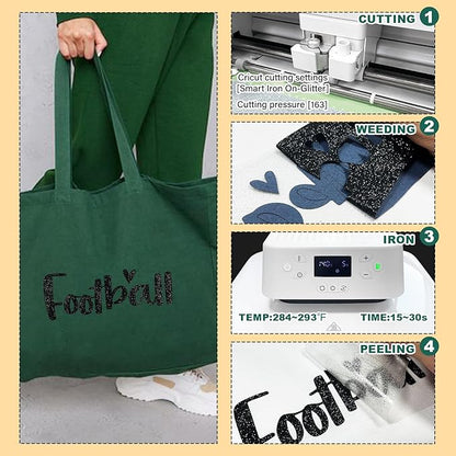 Black Glitter HTV Heat Transfer Vinyl, 12" x 8ft lron on Vinyl, for T-Shirt Ironing, Vinyl HTV Easy to Cut and Weed, The Best Choice for DIY Creativity. (Black, 12" x 8ft)