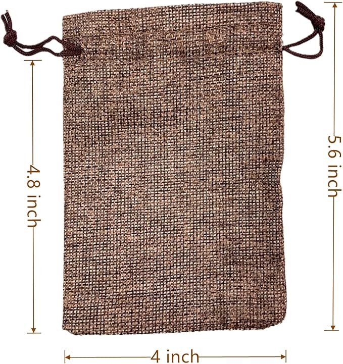 Palmhomee Pack of 25 Burlap Gift Bags with Drawstring Linen Jewelry Pouches Wedding Hessian Jute Bags for Birthday Jewelry and Treat Pouches Party Wedding Favors Gift Art and DIY Craft   (4x5.6 Inch, Coffee)