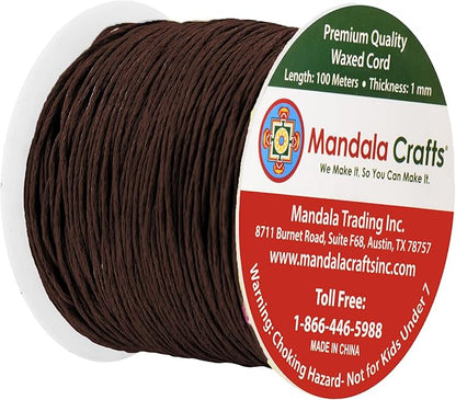 Mandala Crafts 1mm 109 Yards Bistre Brown Cotton Waxed Cord for Jewelry Making Bracelet Cord Waxed String - Beading String Thread Jewelry Cords for Necklaces String
