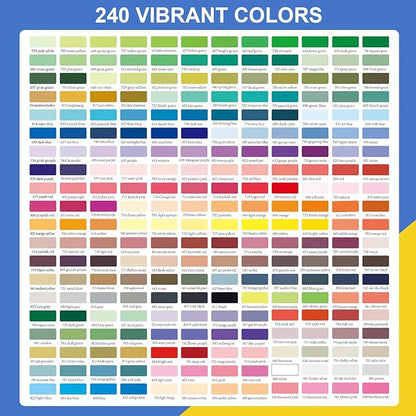 DICEKOO 240 Colors Acrylic Paint Markers, Soft Brush Tip Pens with Automatic Ink Control System, Waterproof, Quick-Drying, Lightfast, for Rock Painting, Canvas, Wood, Egg & DIY Crafts Art Supplies