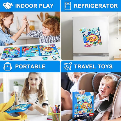 Magnetic Puzzles for Kids Ages 3-5, 3 in 1 Ocean World Toddlers Magnet Jigsaw Puzzle Book, Kids Travel Puzzles Toys, Preschool Learning Toy for Kids 3-8 Year (Ocean World)