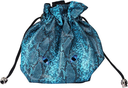 Large DND Dice Bag Leather Dice Storage Bag Blue D&D Drawstring Pouch with Pockets for RPG Table Games - Can Hold 200+ Dice