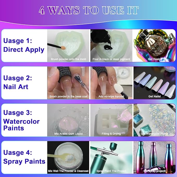 Matio Interference Mica Powder, 1.06oz/ 30g Mermaid Dream Chrome Powder, Pearlescent Effect Color Shift Pigment for Epoxy Resin, Makeup Shimmer, Nail Polish, Soap Dye, Candle Making, Paint, Slime
