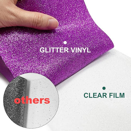 Glitter HTV Heat Transfer Vinyl Rolls- 10" x 8ft. Glitter HTV for Shirts. Iron on Vinyl and Heat Transfer Vinyl for All Cutters Machines. Easy to Cut & Weed Heat Vinyl Designs (Purple)
