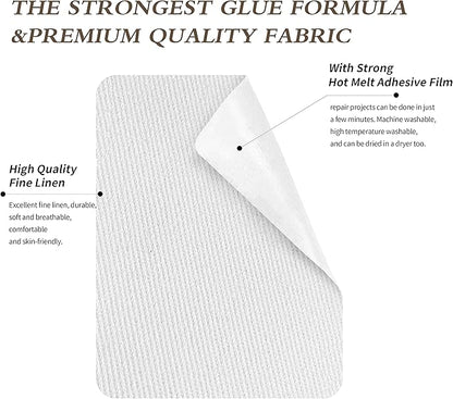 KING MOUNTAIN 100% Cotton Fabric Iron-on Repair Patch, Inside&Outside Clothes Repair Patch, 3"x60" with Backing Glue Repair Decorative Patch kit (White)