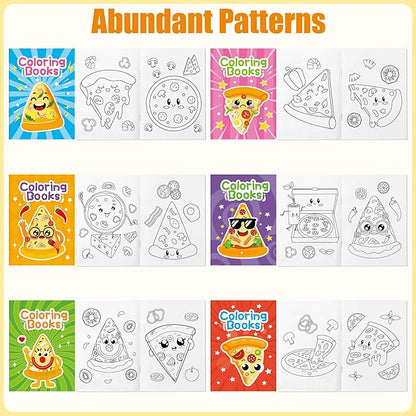 JAPBOR Pizza Coloring Book - 24PCS Mini Pizzas Themed Color Books Bulk for Kids Party Favors, Delicious Pizza Small Painting Pages for Birthday Gifts Class Drawing Colouring Game Goodie Bags Fillers