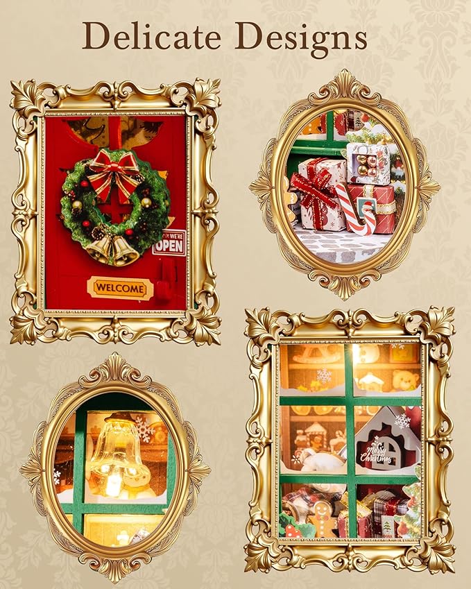 Rolife DIY Miniature House Kit, Mini Wooden Dollhouse Kit for Adults to Build, 3D Shadow Box Frame Home Wall Hanging Decor Diorama Kit, for Girls Women Teens-Santa's Toy Shop