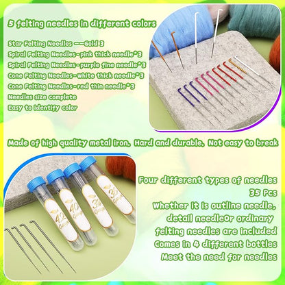 Mayboos Needle Felting Kit, 24 Colors Wool Roving Set, Needle Felting Kit with Felting Tool and Foam Mat Needle Felting Supplies for Beginner DIY Arts and Craft
