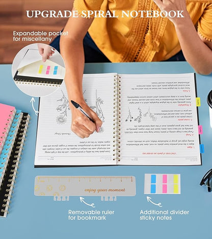 Spiral Notebook Journal 8.5” x 11”, A4 Large Notebooks for Women Men, College Ruled Lined Journal, 100 GSM Paper, Plastic Hardcover Spiral Bound Journals for Work School Note Taking Business, Black