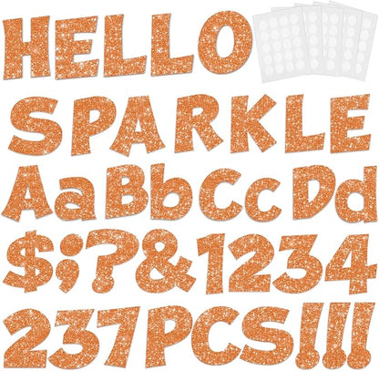 237 Pcs Glitter Bulletin Board Letters, Numbers and Punctuation, Poster Board Letters Alphabet Cut Out Cardboard Letters Accessories for Classroom Display Decorating Supplies 4inch (Orange)