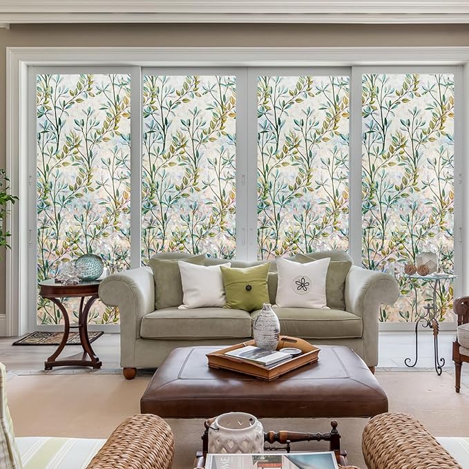 Donox Window Privacy Film, 3D Decorative Window Vinyl Decorative Stained Glass Window Film, Anti-UV Sun Blocker Heat Control for Home, 45.2 Inch x 6.5 Feet (with Installation Tool)