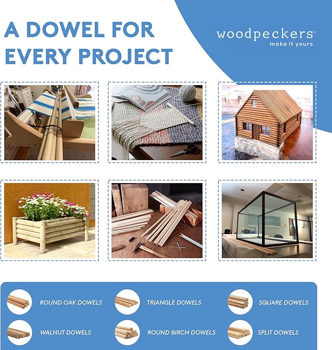 Dowel Rods Wood Sticks Wooden Dowel Rods 3/16 x 36 Inch Unfinished Hardwood Sticks for Crafts and DIY'ers 50 Pieces by Woodpeckers