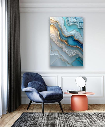 My Photostation.com 24Wx30H'' Turquoise and Blue Alcohol ink Glass Wall Art Tempered Glass Printing Wall Decor Large Wall Art Wall Hangings