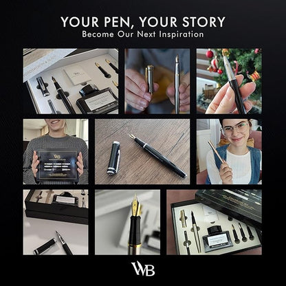 Wordsworth & Black Fountain Pen Gift Set, Includes Ink Bottle, 6 Ink Cartridges, Refill Converter, 4 Replacement Nibs, Premium Package, Journaling, Calligraphy, Smooth Writing Pens [Silver Gold]