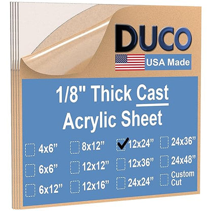 Duco USA-Made Clear Cast Acrylic Sheet 1/8 Inch Thick 12" x 24" - 4 Pack of Transparent Plexiglass Sheet - Lightweight Acrylic Board for Window Replacements, Displays, Signs, and More