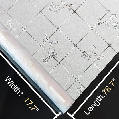 Window Privacy Film Decorative for Front Door, Bathroom Static Cling Stained Glass Sticker Opaque Heat Control UV Blocking Non-Adhesive for Home Windows, Fresh Flowers