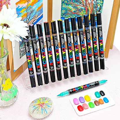 Guangna 36 Colors Acrylic Paint Markers, Dual Tip Paint Markers Pens Set with Soft Brush Tip, Multifunctional Fine Tip Markers for Wood,Canvas,Rock Painting, Glass, Diy Crafts Art Supplies, Waterproof