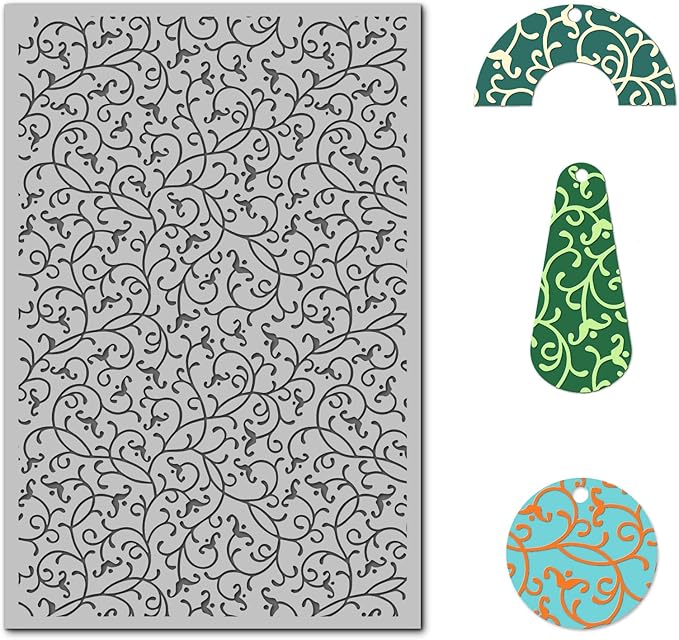 Arbuya Swirls Polymer Clay Texture Mat for Earrings Jewelry Making, Filigree Flowers Clay Texture Sheets for Polymer Clay Projects Floral Stamps for Clay Earrings Tools