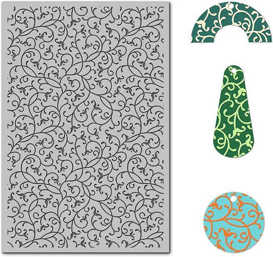Arbuya Swirls Polymer Clay Texture Mat for Earrings Jewelry Making, Filigree Flowers Clay Texture Sheets for Polymer Clay Projects Floral Stamps for Clay Earrings Tools