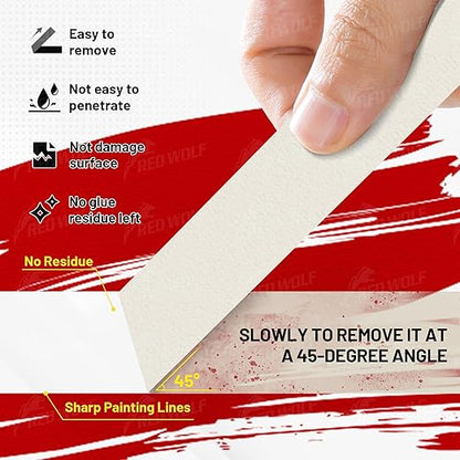 RED WOLF 3 Pack Masking Tape 0.7" x 60 Yards, General Purpose for Painting Arts Crafts Label Car Painting, Sharp Paint Line No Residue Painters Tape White Beige Crepe Paper Tape Heat Resistance