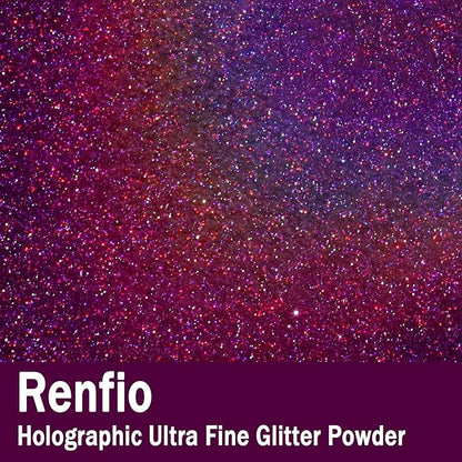 Renfio Holographic Ultra Fine Glitter Powder Metallic Resin Glitter 2.11 Oz (60g) PET Flakes Crafts Sequins 1/128" 0.008" 0.2mm Epoxy Chips Flakes for Tumblers Slime Roses - Laser Purple