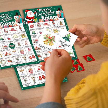 Christmas Bingo Game Cards, 24 Players Christmas Bingo Game for Teens Adults, Xmas Games Supplies for Family Outdoors Xmas Party Favors Supplies Decorations