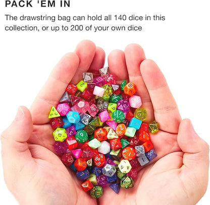 Wiz Dice Halfling's Haversack: Second Breakfast 10mm Miniature Polyhedral Dice (140-pack) 20 Sets of 7 Mini D&D Dice