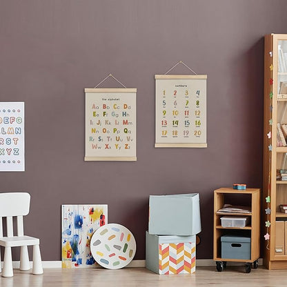 HRQKO Alphabet Numbers Poster Hanger Frame Set of 2, Nursery Wall Decor, Boho ABC Poster Wall Art with Wooden Frames, Cute Alphabet Banner Wall Hanging Decor for Toddlers Room Playroom, 12x16 Inch