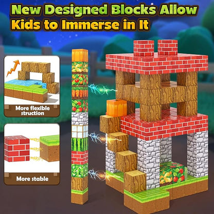 150PCS Magnetic Blocks - Build Mine Magnet World Farm Edition, Magnetic Kids Games for Boys & Girls Age 3-5 4-8 6-8, STEM Sensory Construction Classroom Must Haves Building Toys for Toddlers