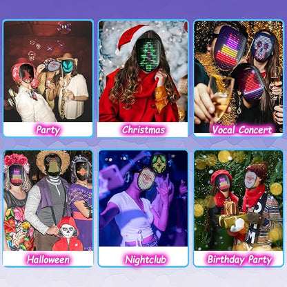 Led Mask with Gesture Sensing, Light up Face Transforming Mask for Halloween Xmas Costume Party