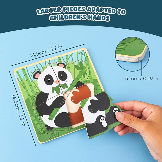 BONNYCO 4 Pieces Wooden Puzzles Pack 16 Party Favors for Kids 1 to 5. Birthday Goodie Bags Stuffers, Valentines Gifts for Toddlers Ideas, School Classroom Prizes and Baby Bulk Toys