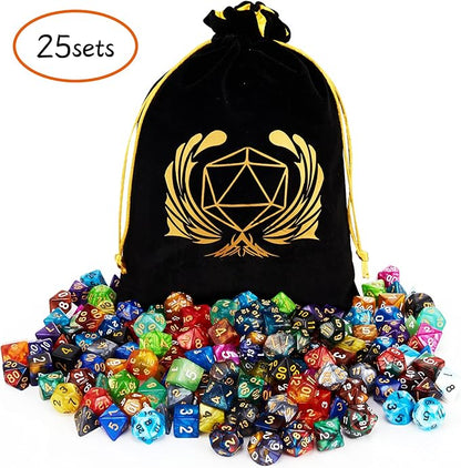 Coyeekn DND Dice Set, 25 x 7 (175 Pieces) Polyhedron Dice 25 Colors Dice for Dungeons and Dragons Tabletop Role-Playing Games with 1 Large Flannel Bag