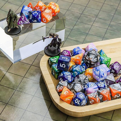 CiaraQ DND Polyhedral Dice Set (42pcs) with 6 Gold Pattern Drawstring Pouches for Dungeons and Dragons RPG MTG Table Games. 6 X 7 Double-Colors Dice Sets (D4 D6 D8 D10 D% D12 D20)