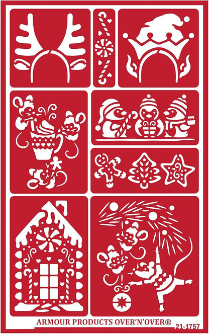 Over'N'Over Reusable Glass Etching Stencils – Durable Self-Stick Designs for Glass, Mirrors, and Ceramics with Armour Etch Cream – 5” x 8” Stencil Sheet - Holiday Spirit