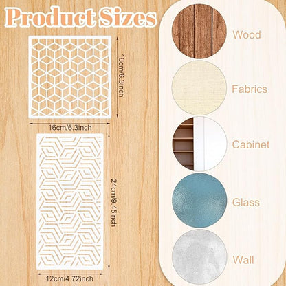 WSICSE 24Pcs Stencils for Painting, Reusable Geometric Painting Stencils Abstract Layering Stencil for Painting on Wood Canvas Furniture Floor Decor DIY Supplies, white