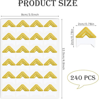 240 Pieces Photo Corners Self Adhesive Photo Corner Stickers, Picture Mounting Corners Acid Free Photo Corner for DIY Scrapbook, Album, Picture Frames, Journal Supplies (Gold)