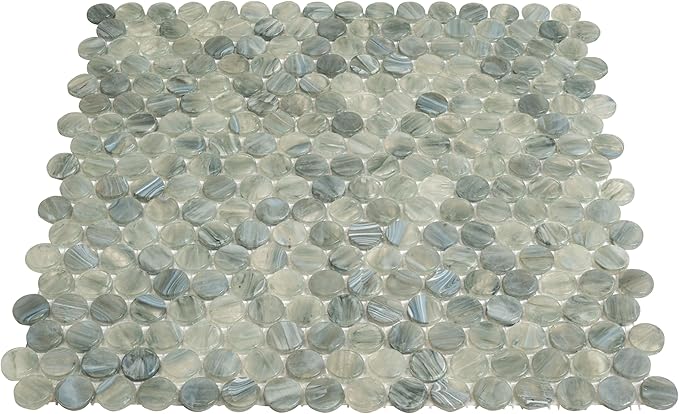 Mixed Gray Penny Round Mosaic Glass Tile – 12.2 x 12.2 Inch - 10 Sheet Pack - Luxurious Design for Bathroom Walls, Kitchen Backsplash, Shower Walls - Elegant Wall Decor - NOT Peel and Stick Tile