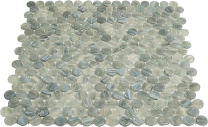 Mixed Gray Penny Round Mosaic Glass Tile – 12.2 x 12.2 Inch - 10 Sheet Pack - Luxurious Design for Bathroom Walls, Kitchen Backsplash, Shower Walls - Elegant Wall Decor - NOT Peel and Stick Tile