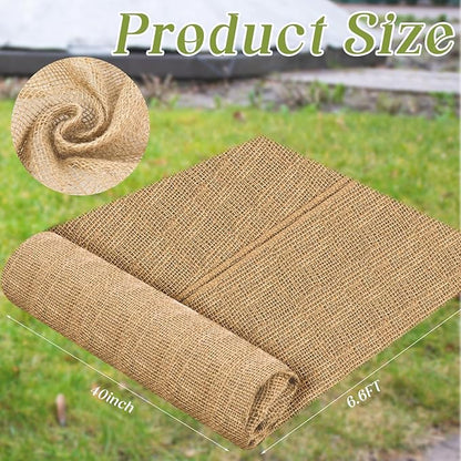 Buryeah 40 Inch x 6.6 ft Burlap Fabrics Roll Natural Jute Burlap Garden Tree Wrap Outdoor Weed Barrier DIY Fall Halloween Craft Winter Frost Plant Landscape Blankets Cloth for Plant Gardening Shrubs