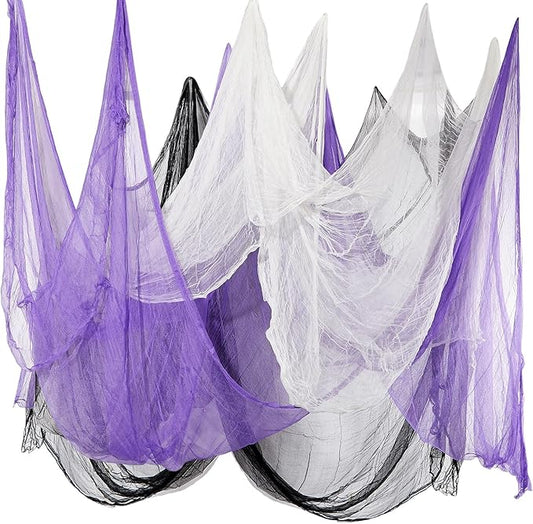 Boao Halloween Cheese cloth 84.65 x 590.55 Inch White Black and Purple Cheesecloth Roll for Crafts Large Cotton Muslin Gauze Fabric for Halloween Outdoor & Indoor Spooky Decoration