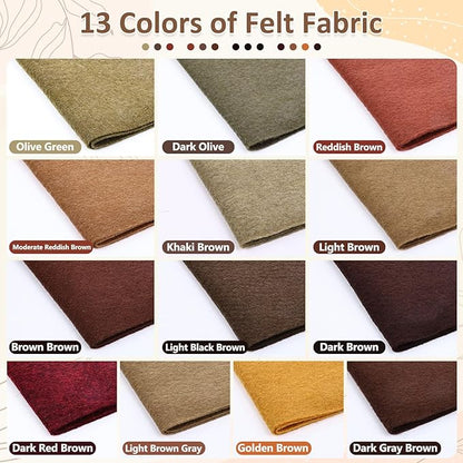 XSEINO 13 Rolls 8"x35" 1.4mm Thick Soft Felt Fabric Sheet 13 Assorted Dark Brown Series Colors Felt Pack for DIY Craft Sewing Squares Nonwoven Patchwork