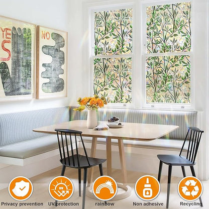 Window Privacy Film Stain Glass Window Film Rainbow Window Film Window clings Non-Adhesive Reusable Decorative for Room (Leaf Rainbow, 45.2 x 78.7 in)