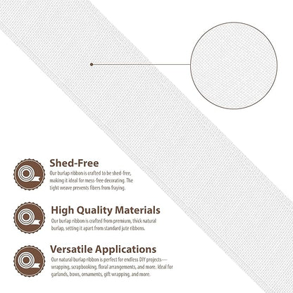 Mandala Crafts White Burlap Wired Ribbon 3 Inches Wide Jute Ribbons for Crafts - 10 Yds Roll Rustic Burlap Wrap Trim Ribbons for Wreaths Bows Party Decoration