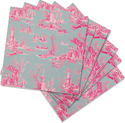 Stxy's (3ply) 60ct Pink Toile Paper Napkins Vintage Cocktail Napkins for Girl or Boy Baby Shower, French Pink and Blue Toile Napkin Pack for decoupage, baby shower
