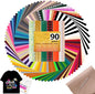 HTVRONT HTV Heat Transfer Vinyl Bundle, 90 Pack 12" x 10" Iron on Vinyl for t Shirts, 58 Assorted Colors HTV Vinyl with PTFE Sheet & Weeding Tools, Includes Glitter, Floral, Plaid, Neon, Geometric