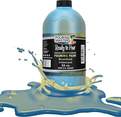Pouring Masters Blue/Gold Iridescent Special Effectsr Acrylic Pouring Paint - Premium 32-Ounce Pre-Mixed Fluid Acrylic Paint - Fluid Art Supplies for Canvas, Wood, Paper, Tile & Rocks