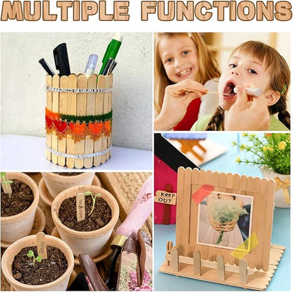 300PCS Wooden Sticks for Craft, 3 Sizes (2.5",4.5",6") Natural Wood Sticks Popsicle for Ice Cream Waxing Hair Removal and Wax Supplies Stir Classroom Art DIY Paint Craft Project Tongue Depressors