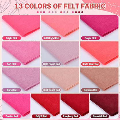 XSEINO 13 Rolls 8"x35" 1.4mm Thick Soft Felt Fabric Sheet 13 Assorted Red Series Colors Felt Pack for DIY Craft Sewing Squares Nonwoven Patchwork