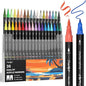 JusArt 36 Colors Dual Tip Acrylic Paint Pens Markers, Brush and Fine Tip, Premium Paint Pens for Wood, Canvas, Egg, Stone, Fabric, Rocks, Metal, Glass, Ceramic, DIY Crafts Making Art Supplies Gifts