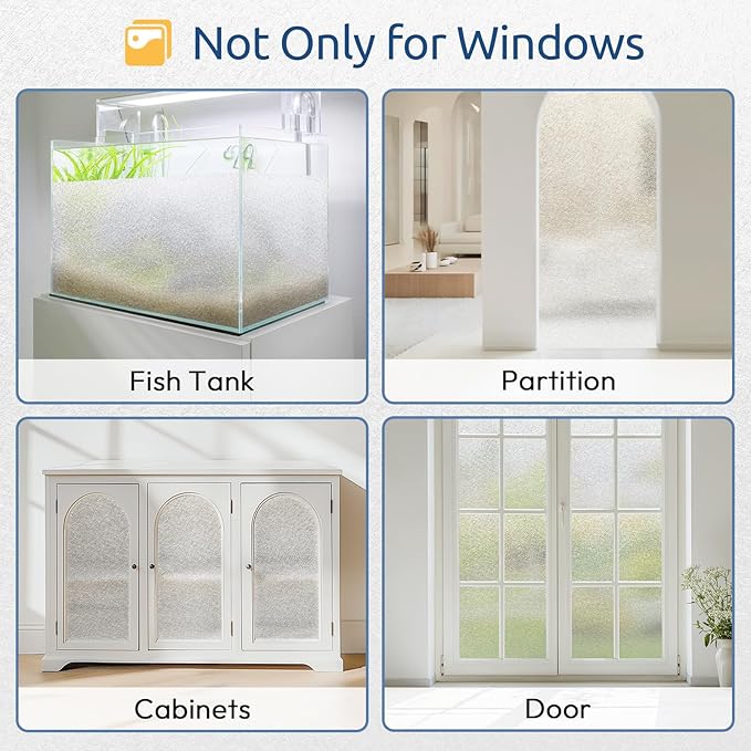 rabbitgoo Window Privacy Film Frosted Glass Film, Decorative Cling UV Sun Blocking Decals, Frosting Window Clings for Home Bathroom Door Coverings, 35.4 x157.5 inches